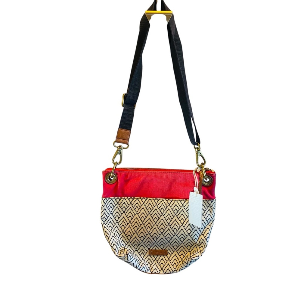 FOSSIL Keely Coated Canvas Diamond Print Bucket Crossbody Bag